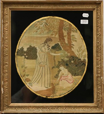 Lot 1012 - Two Georgian embroidered and painted silk pictures