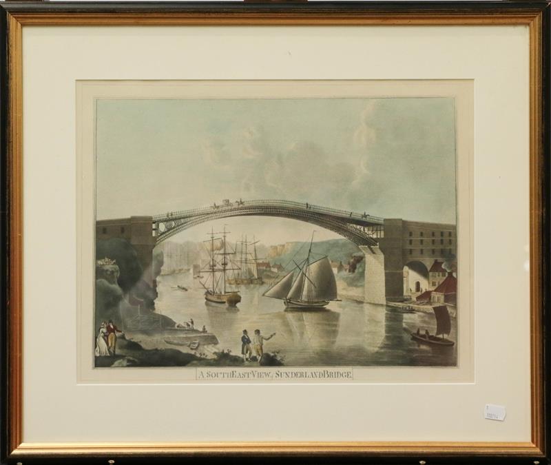 Lot 1015 - Coloured engraving, 'The South West Prospect of the City of Durham', 31.5cm by 82.5cm; together...
