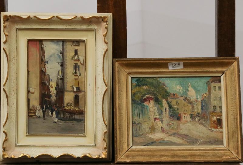 Lot 1016 - European School (early 20th century) Village view, indistinctly signed, oil on canvas, together...