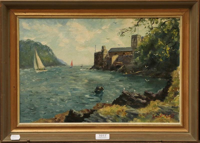 Lot 1017 - Ernest Knight (20th century) 'Dartmouth Castle from Gunfield Point', signed and dated 1976, oil...