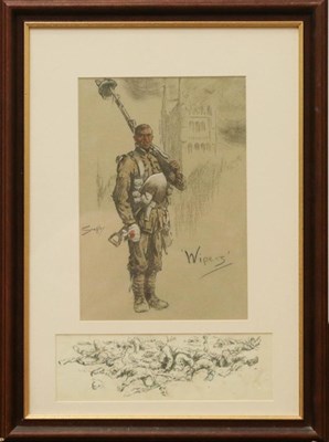 Lot 1029 - Snaffles ''Wipers'' print, together with a John Charlton print of a mounted soldier, and a set...