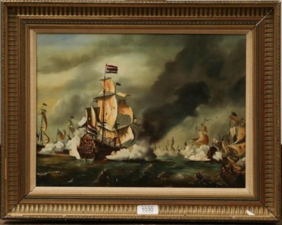 Lot 1030 - Sullivan (Contemporary) Marine battle scene, oil on board, signed, 28.5cm by 38.5cm
