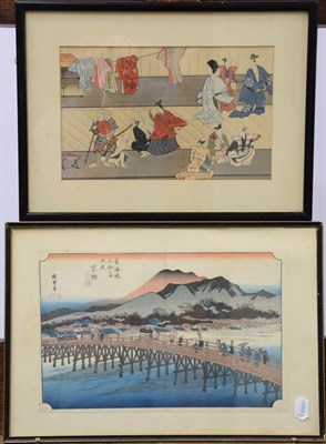 Lot 1038 - Six Japanese Meiji period woodblock prints together with a Japanese text with illustrations and...