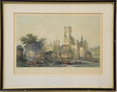 Lot 1039 - Two lithographs of Bolton Abbey and Kirkstall Abbey after W. Richardson, published in 1842, 35cm by