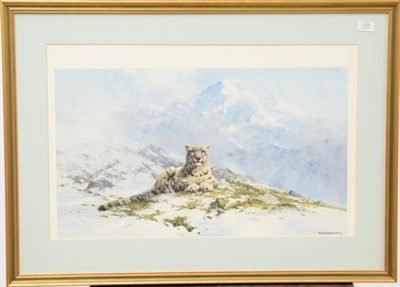 Lot 1055 - A signed oil on canvas of a continental street view together with two snow leopard prints, one...