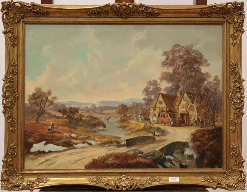 Lot 1057 - Louis Jennings Contemporary, The penine coach, oil on canvas, inscribed verso, 55cm by 75cm