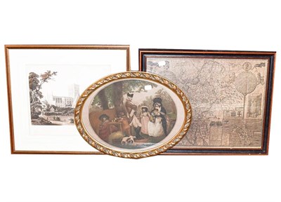 Lot 1058 - A large Victorian woolwork panel, interior scene and figures, 100cm by 75cm, a print after...