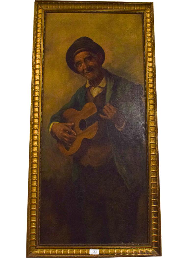 Lot 1062 - Raffaelle Frigerio, b.1875 Italian, Gaily the troubadour, oil on canvas, 101cm by 44cm, this...