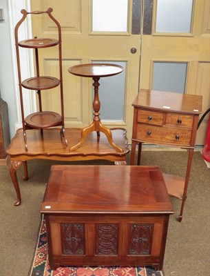 Lot 1120 - An Edwardian mahogany cake stand, a mahogany wine table, a mahogany side cabinet, a coffee...