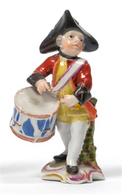Lot 137 - A Frankenthal Porcelain Figure of a Drummer, circa 1770, standing wearing a black tricorn hat...
