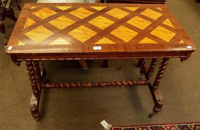 Lot 1142 - A Victorian rosewood and satinwood parquetry inlaid side table with barley-twist supports and...