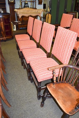 Lot 1163 - Set of ten oak framed dining chairs in 17th century style, eight chairs and two carvers