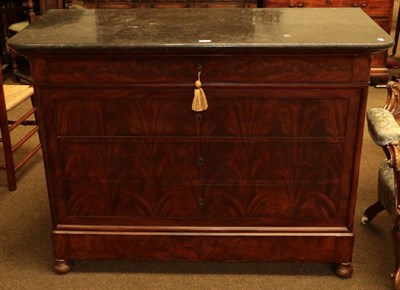 Lot 1170 - A mid 19th century mahogany marble-topped commode chest, 130cm by 57cm by 97cm