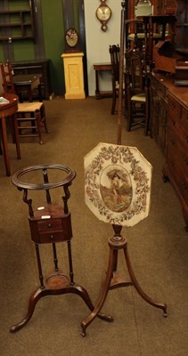 Lot 1177 - A 19th century mahogany jug and bowl stand, 80cm high together with a mahogany pole screen with...