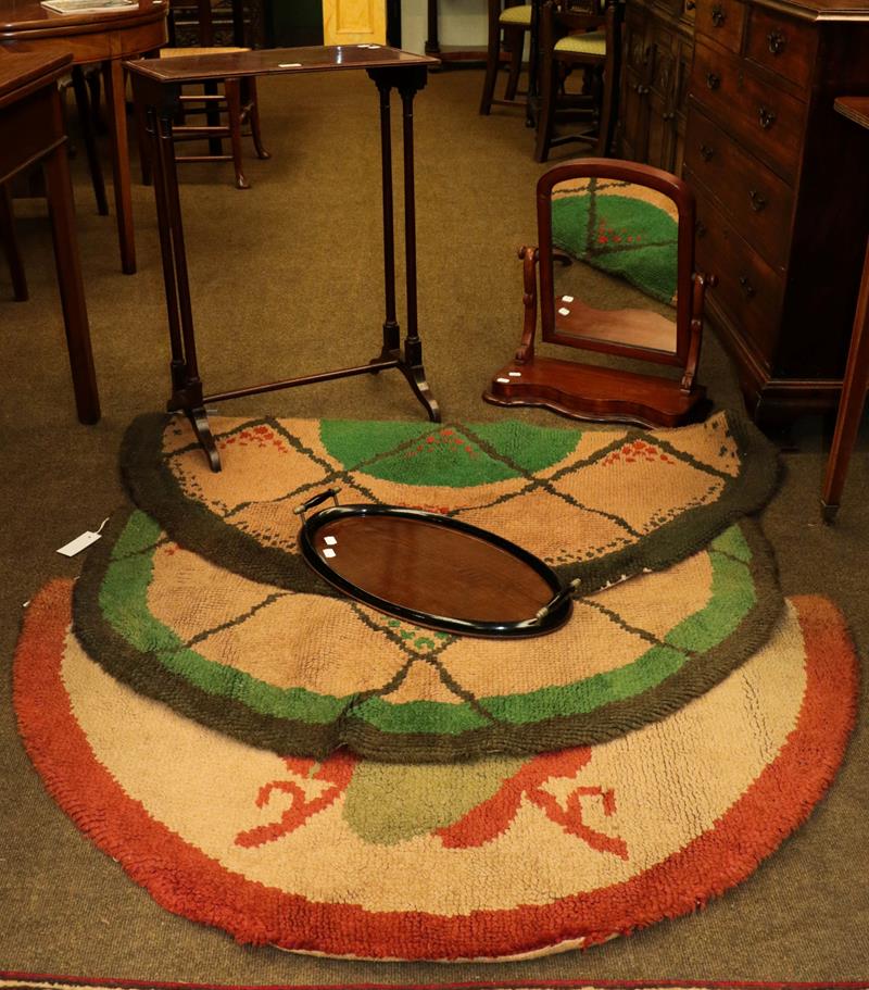 Lot 1188 - Victorian toilet mirror, occasional table, tea tray and three Art Deco hearth rugs
