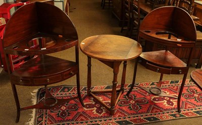 Lot 1193 - Two George III inlaid mahogany corner washstands, largest 64cm by 44cm by 108cm together with...