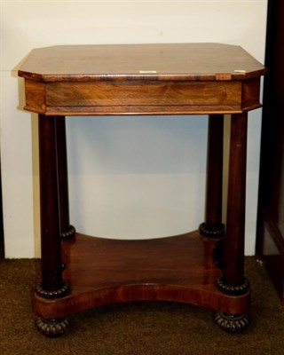 Lot 1205 - William IV rosewood work table of cantered rectangular form on turned supports (a.f.) 59cm by...