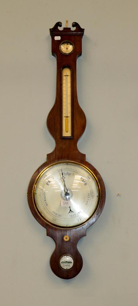 Lot 1206 - A rosewood 10'' dial wheel barometer, case
