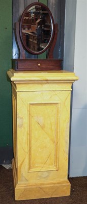 Lot 1207 - A painted faux variegated marble pedestal of panelled rectangular form, 45cm by 49cm by 91cm...