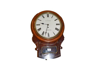 Lot 1215 - A 19th century mahogany drop dial wall timepiece, 12'' dial signed W. Windle, Stockton, single...