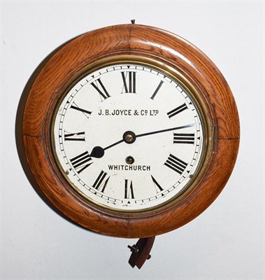 Lot 1217 - A 20th century oak cased wall timepiece, 8'' painted dial bearing later inscription J.B.Joyce &...