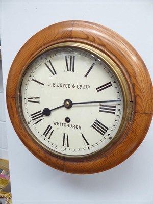 Lot 1217 - A 20th century oak cased wall timepiece, 8'' painted dial bearing later inscription J.B.Joyce &...
