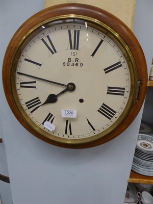 Lot 1220 - A 19th century eight day railway wall mounting timepiece in mahogany case, with painted 12''...