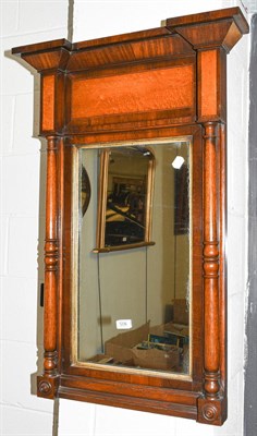 Lot 1236 - A 19th century mahogany pier glass with birds eye maple panels and turned supports, 62cm by 95cm