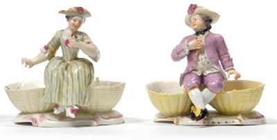 Lot 150 - A Matched Pair of Höchst Porcelain Figural Salts, circa 1770, modelled by Laurentius Russinger...