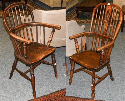 Lot 1282 - Two 19th century ash and elm Windsor armchairs with an H stretcher