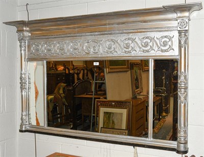 Lot 1306 - A Regency triptych over-mantel mirror, later silvered, of architectural form, foliate...