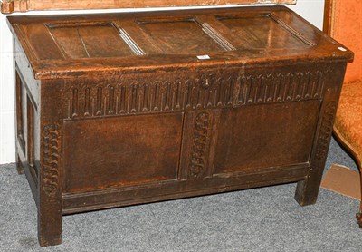 Lot 1307 - 18th century oak three-paneled coffer, 107cm by 51cm by 61cm