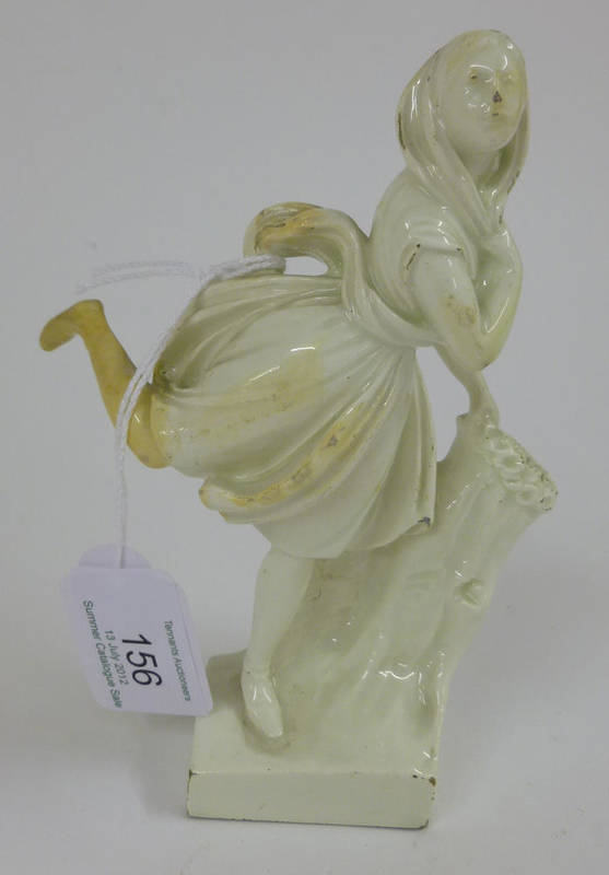 Lot 156 - A Continental Creamware Figure of a Dancer, possibly German, early 19th century, in scarf and dress