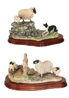 Lot 15 - *  Border Fine Arts 'Holding Her Ground' (Ewe, Lamb and Border Collie), model No. B0198 by Ray...
