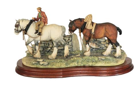 Lot 49 - Border Fine Arts 'Coming Home' (Two Heavy Horses), model No. JH9B by Judy Boyt, on wood base