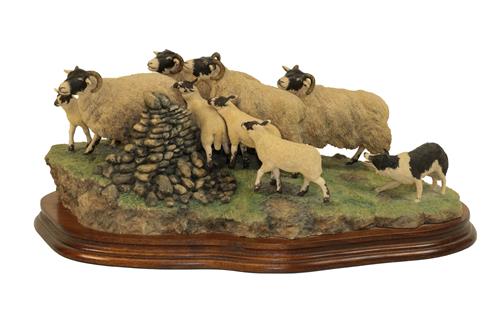Lot 52 - Border Fine Arts 'Gathering the Strays' (Sheep and Collie), model No. JH28 Ray Ayres, limited...