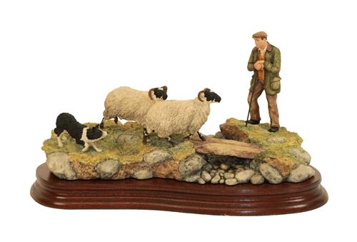 Lot 74 - Border Fine Arts 'Steady Lad, Steady' (Shepherd, Sheep and Collie), model No. JH90 by Ray...
