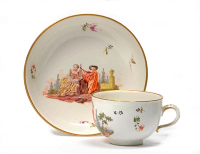 Lot 165 - A Frankenthal Porcelain Teacup and Saucer, circa 1780, painted in colours with figures in...