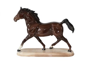 Lot 98 - Beswick Arab Stallion, model No. 2242, brown gloss, on pottery base