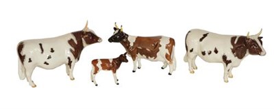 Lot 102 - Beswick Cattle Comprising: Ayrshire Bull Ch. 'Whitehill Mandate', model No. 1454B, Another...