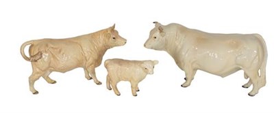 Lot 105 - Beswick Cattle Comprising: Charolais Bull, model No. 2463A, Charolais Cow, model No. 3075A and...