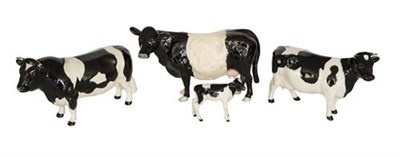 Lot 106 - Beswick Cattle Comprising: Friesian Bull Ch. ''Coddington Hilt Bar'', model No. 1439A, Friesian Cow