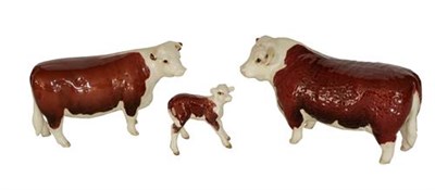 Lot 109 - Beswick Cattle Comprising: Hereford Bull, First Version, model No. 1363A, Hereford Cow, model...