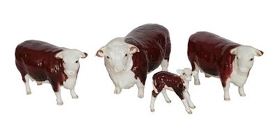 Lot 110 - Beswick Cattle Comprising: Hereford Bull, First Version, model No. 1363A, Hereford Cow, model...
