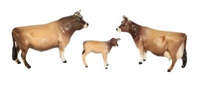 Lot 113 - Beswick Cattle Comprising: Jersey Bull Ch. ''Dunsley Coy Boy'', model No. 1422, Jersey Cow Ch....
