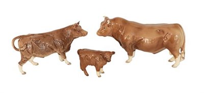 Lot 114 - Beswick Cattle Comprising: Limousin Bull, model No. 2463B, Limousin Cow, model No. 3075B and...