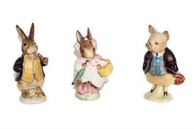 Lot 143 - Beswick Beatrix Potter Figures Comprising:  Mr. Benjamin Bunny, dark maroon; Mrs. Rabbit and...