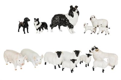 Lot 152 - Beswick Farm Animals Including: Collies, Sheep, Lambs, a Boar and a Sow (Qty)