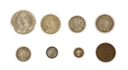 Lot 2033 - Victoria, 7 x Silver Coins comprising: crown 1891 light hairlines, good edge, lustrous AEF,...