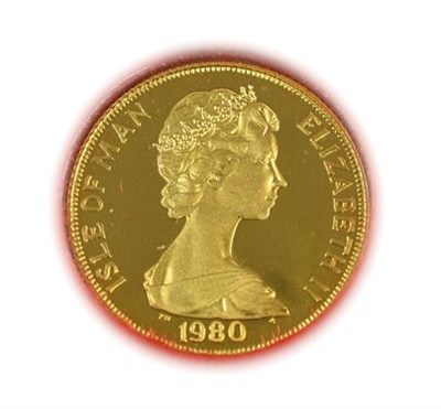 Lot 2037 - Isle of Man, Gold Proof Crown 1980 'Queen Mother 80th Birthday,' obv. Queen's portrait by...